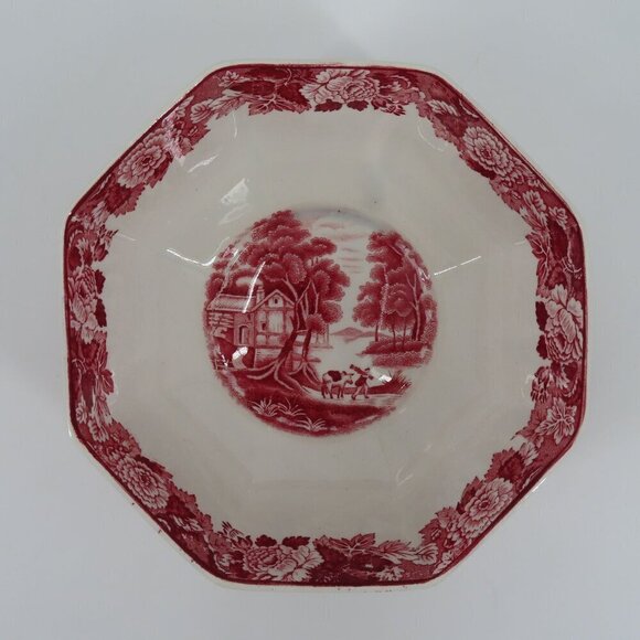 Enoch Woods English Scenery 6.9in Floral Countryside Woodsware Red Bowl England - Picture 12 of 12